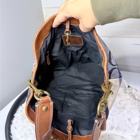 Coach Denim Patchwork Shoulder Bag 10003 Holiday 2006 Ltd Edition Leather Trim - Picture 11 of 16